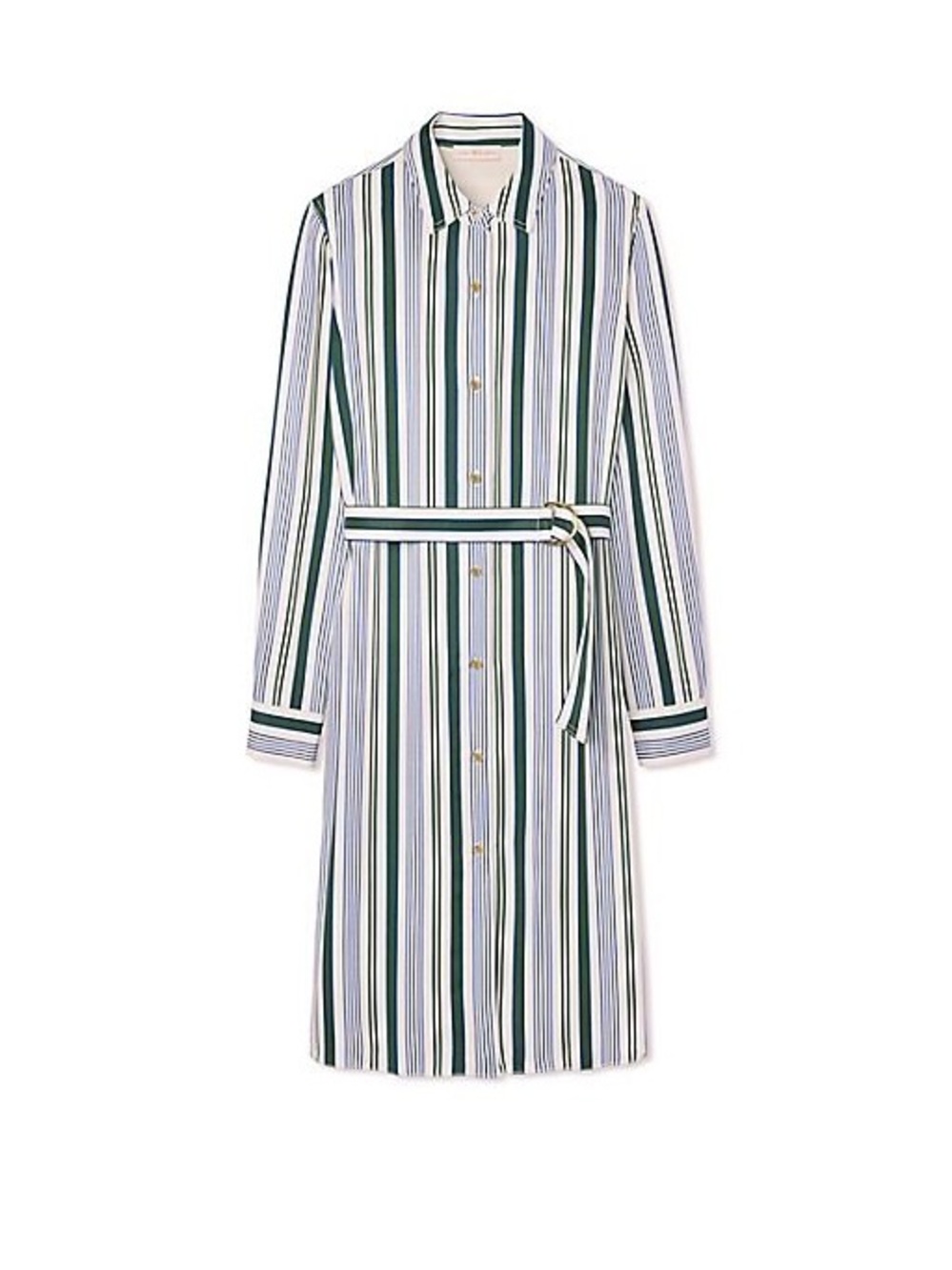 Tory Burch Villa Striped Satin-Twill Belted Waist Dress